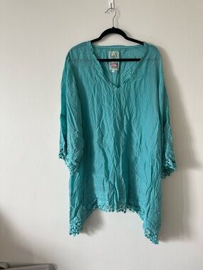 Johnny Was Turquoise Embroidered Tunic Top